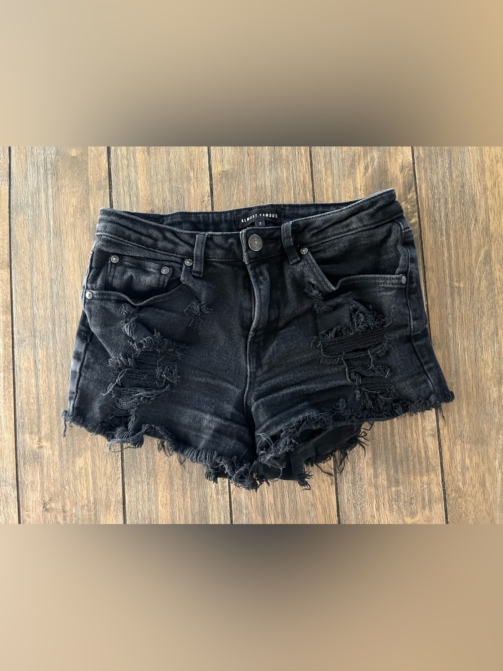 Almost Famous Black Ripped Frayed Denim Short Shorts - size 7